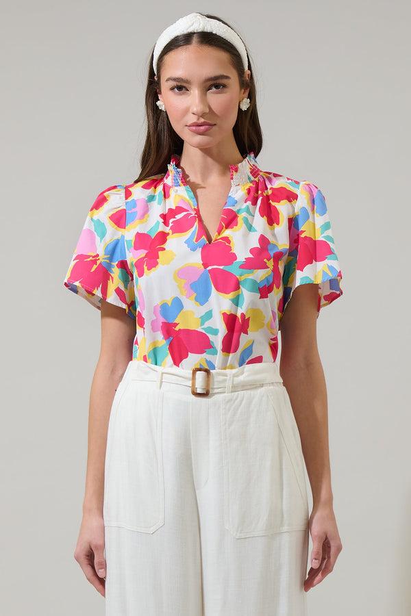 sugarlips Yani Floral Barcy Smocked Top