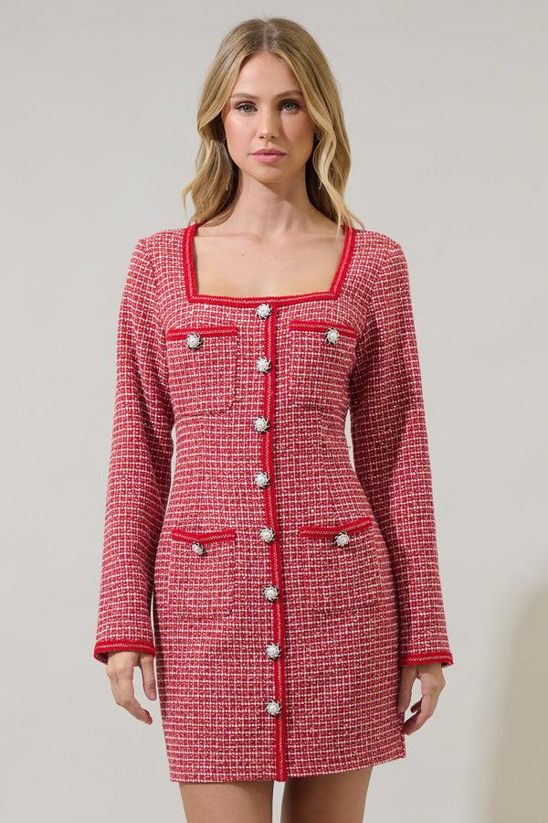 Sugarlips Yarnell Tweed Button Mini Dress