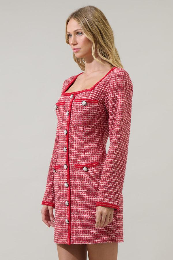 Sugarlips Yarnell Tweed Button Mini Dress