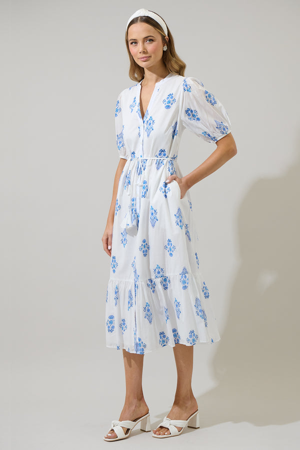Sugarlips Yila Floral Beth Button Down Midi Dress