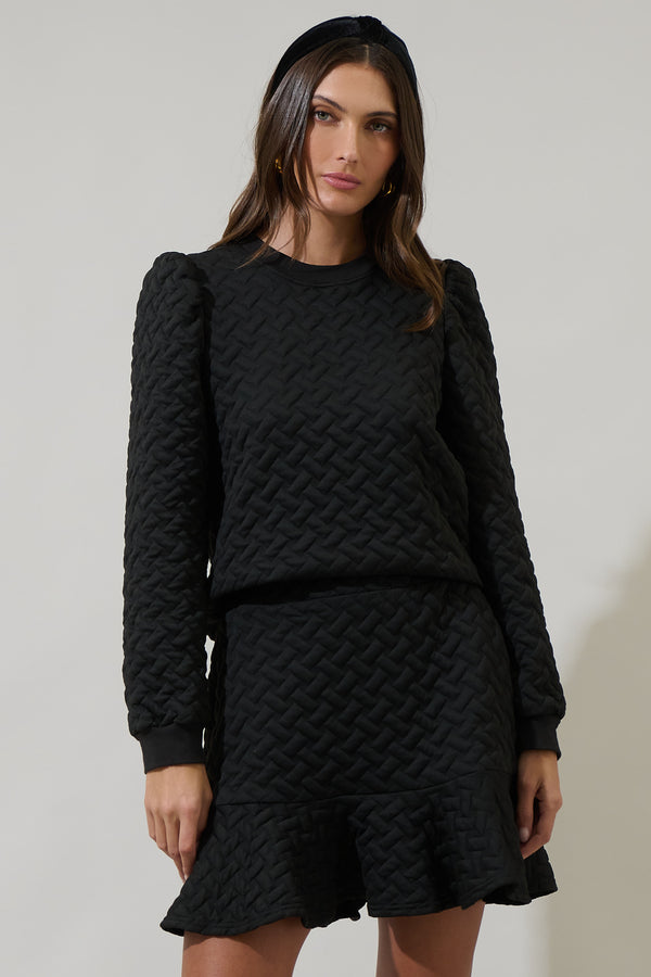 sugarlips Yulia Quilted Long Puff Sleeve Top