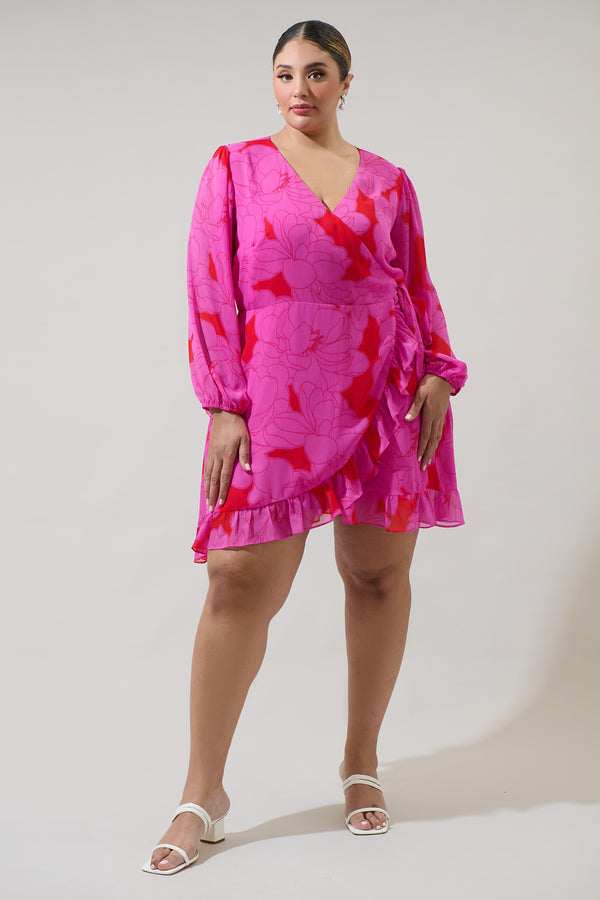 Sugarlips Zalea Floral Mini Wrap Dress Curve