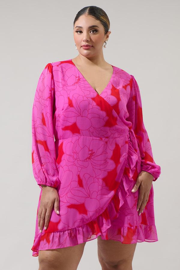 sugarlips Zalea Floral Mini Wrap Dress Curve