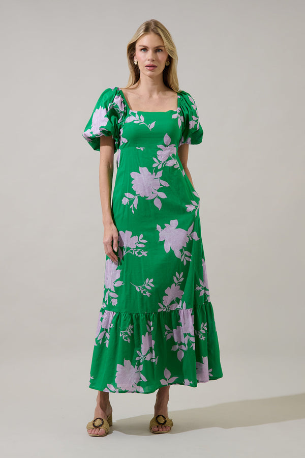 Sugarlips Zama Floral Xena Puff Sleeve Maxi Dress