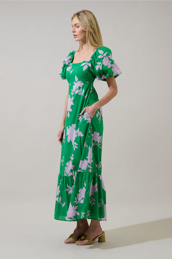 Sugarlips Zama Floral Xena Puff Sleeve Maxi Dress