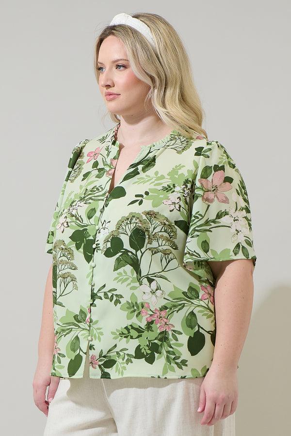 Sugarlips Zane Floral Bryn Button Blouse Curve