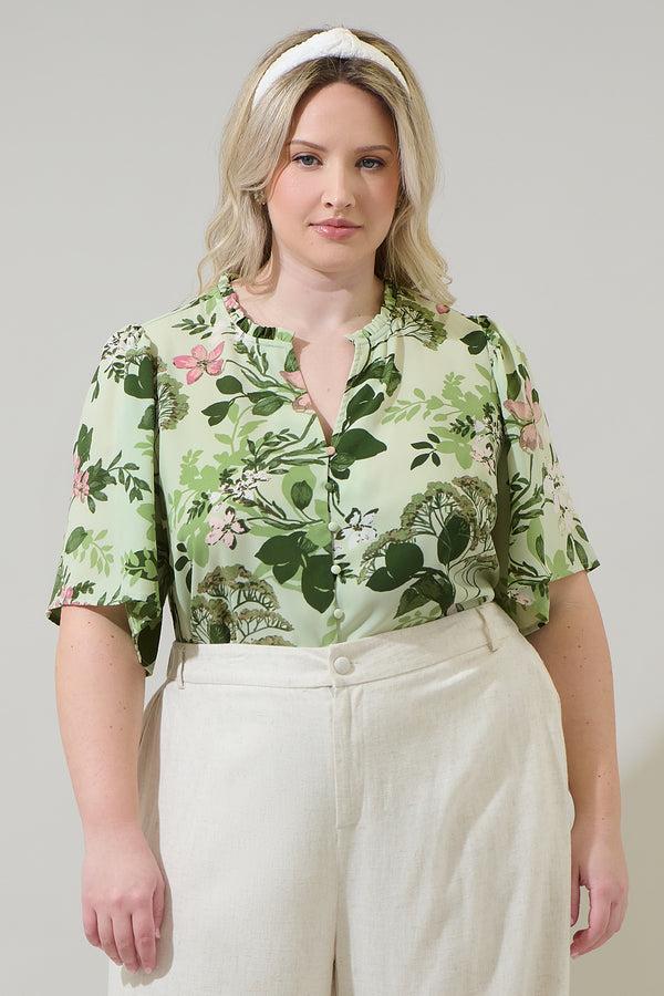 sugarlips Zane Floral Bryn Button Blouse Curve