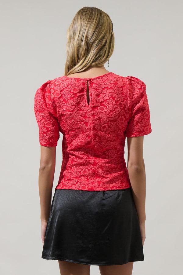 Sugarlips Zarah Jacquard Judie Puff Sleeve Top