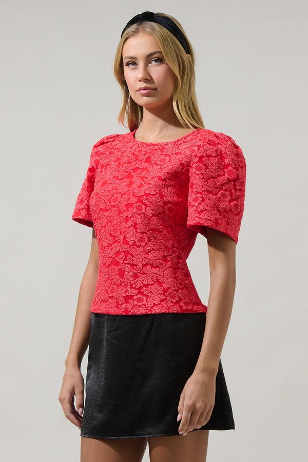 Sugarlips Zarah Jacquard Judie Puff Sleeve Top