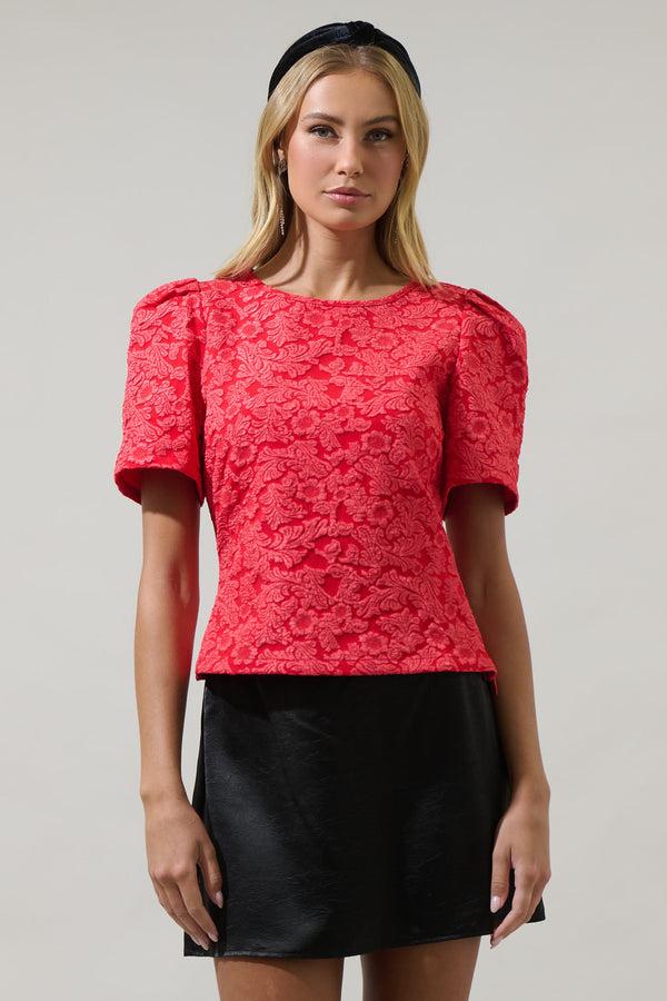 sugarlips Zarah Jacquard Judie Puff Sleeve Top
