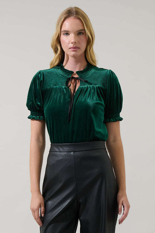 sugarlips Zary Velvet Tie Ruffle Top