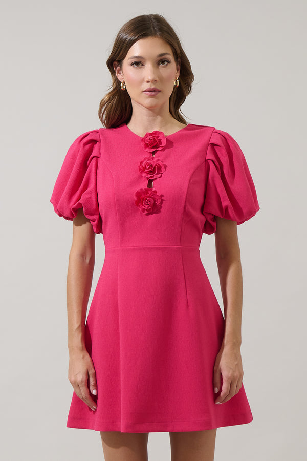 Sugarlips Zemira Rosette Bubble Sleeve Mini Dress