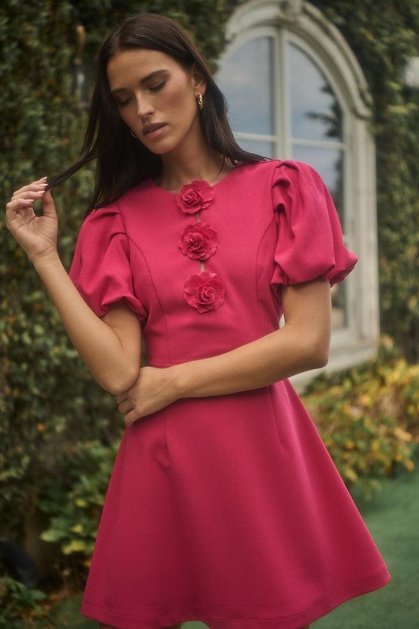 sugarlips Zemira Rosette Bubble Sleeve Mini Dress