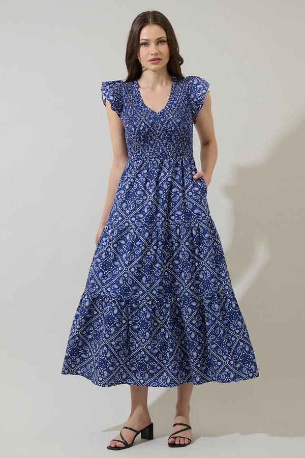 sugarlips Zenira Paisley Sunfire Tiered Midi Dress