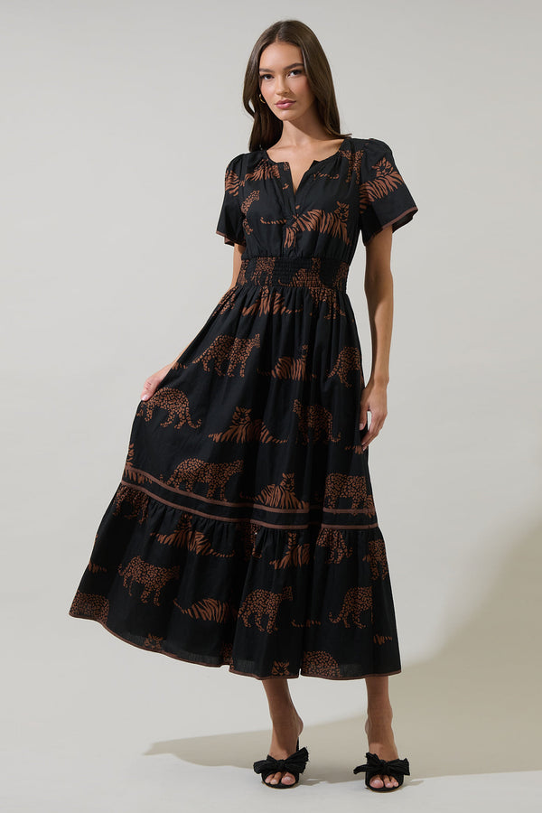 Sugarlips Zenzi Jungle Ordy Smocked Midi Dress