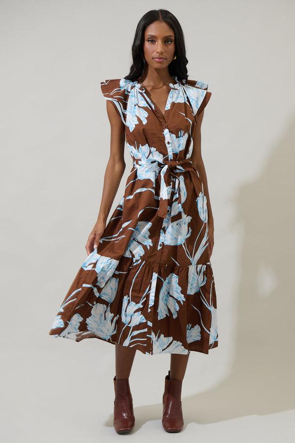 Sugarlips Zico Floral Charlotte Button Midi Dress