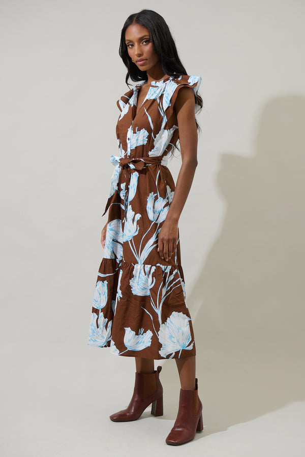 Sugarlips Zico Floral Charlotte Button Midi Dress