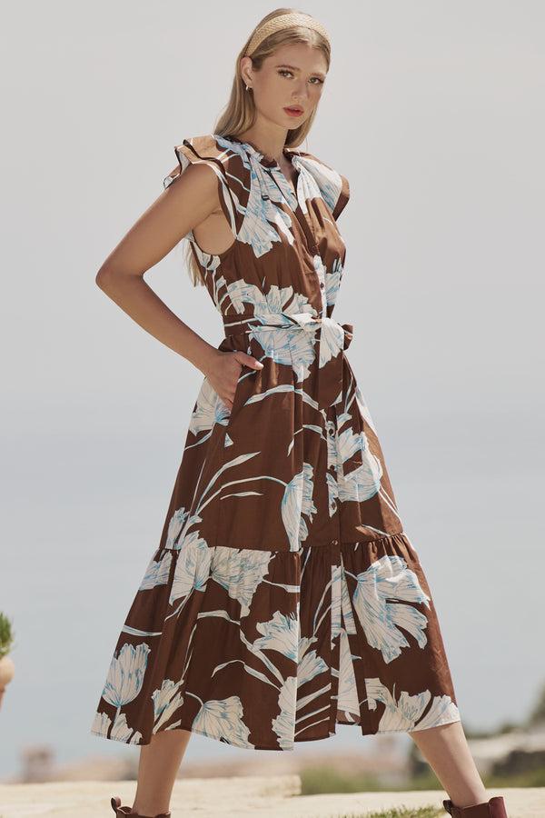 sugarlips Zico Floral Charlotte Button Midi Dress