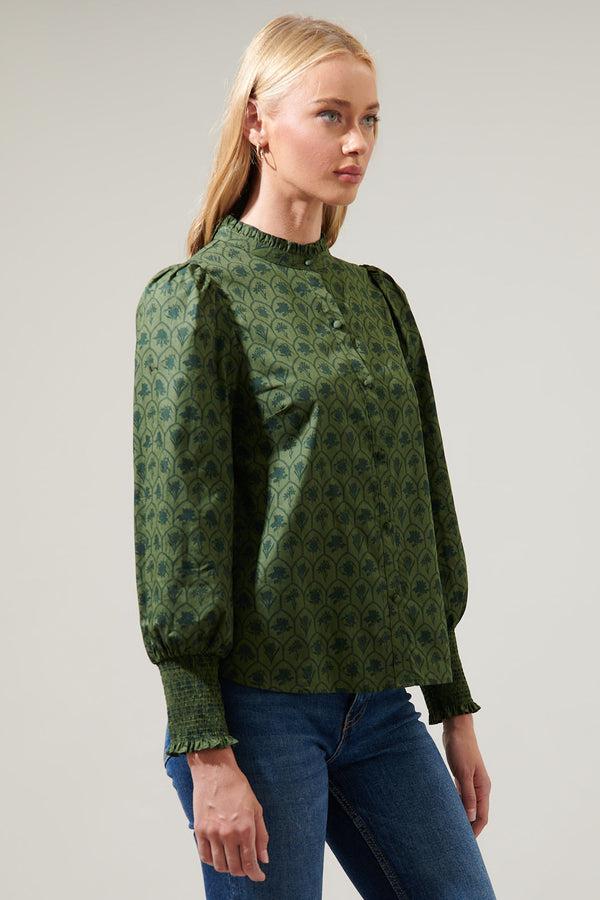 Sugarlips Zinnia Floral Button Down Top