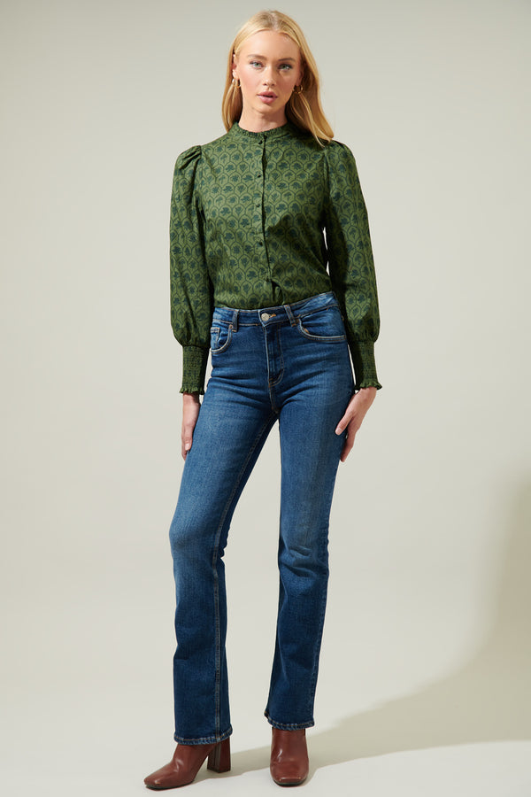 Sugarlips Zinnia Floral Button Down Top