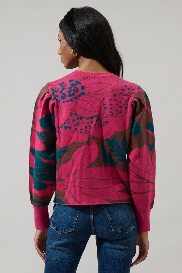 Sugarlips Zinnia Floral Gathered Shoulder Sweater