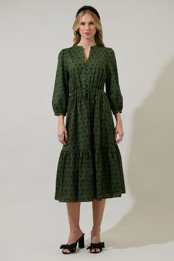 Sugarlips Zinnia Floral Split Neck Midi Dress