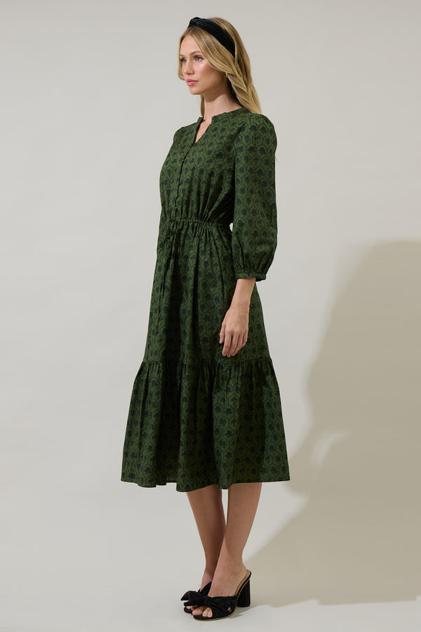 Sugarlips Zinnia Floral Split Neck Midi Dress