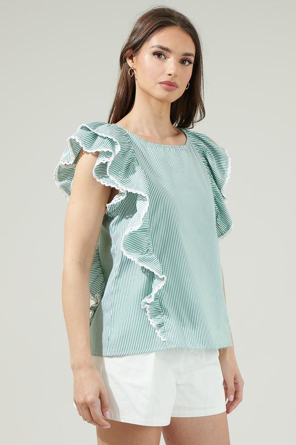 Sugarlips Ziva Ziggy Striped Ruffle Blouse