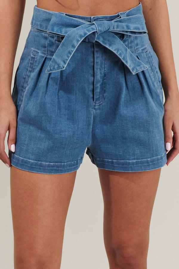 Sugarlips Zoey Sky Pleated Denim Shorts
