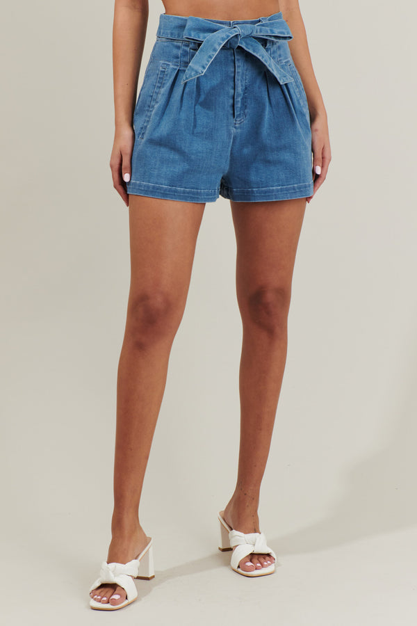sugarlips Zoey Sky Pleated Denim Shorts
