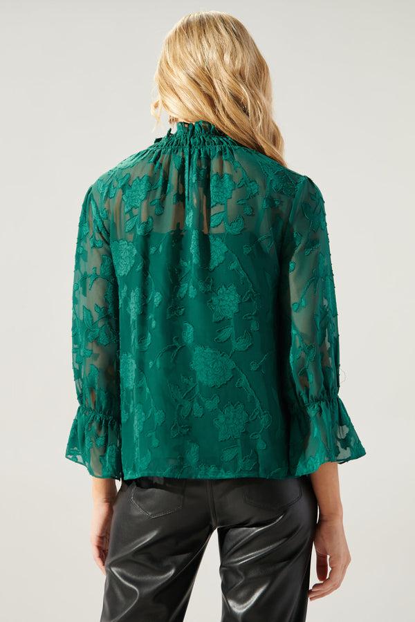 Sugarlips Zola Floral Burnout Mock Neck Blouse