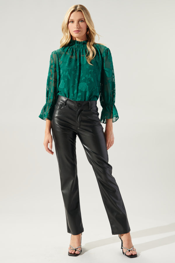 Sugarlips Zola Floral Burnout Mock Neck Blouse