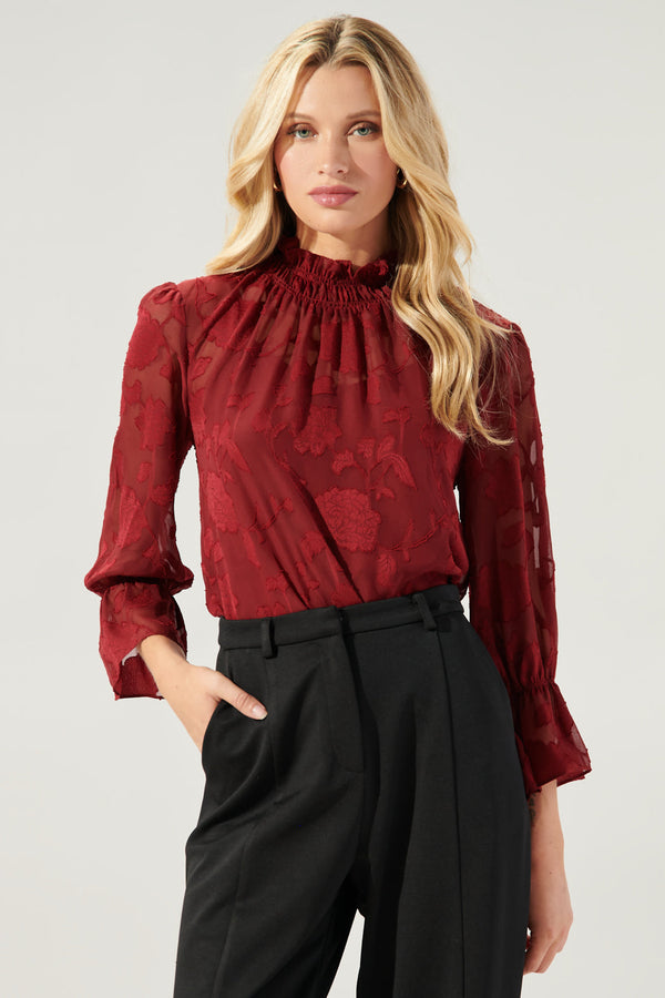 Sugarlips Zola Floral Burnout Mock Neck Blouse