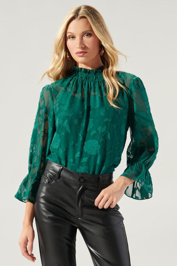 sugarlips Zola Floral Burnout Mock Neck Blouse