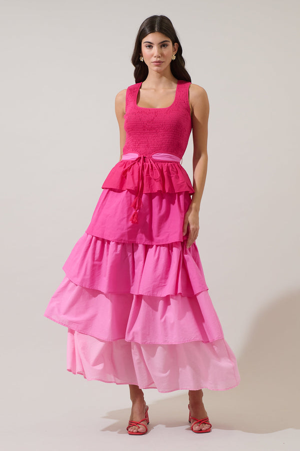 sugarlips Zoria Smocked Tiered Maxi Dress