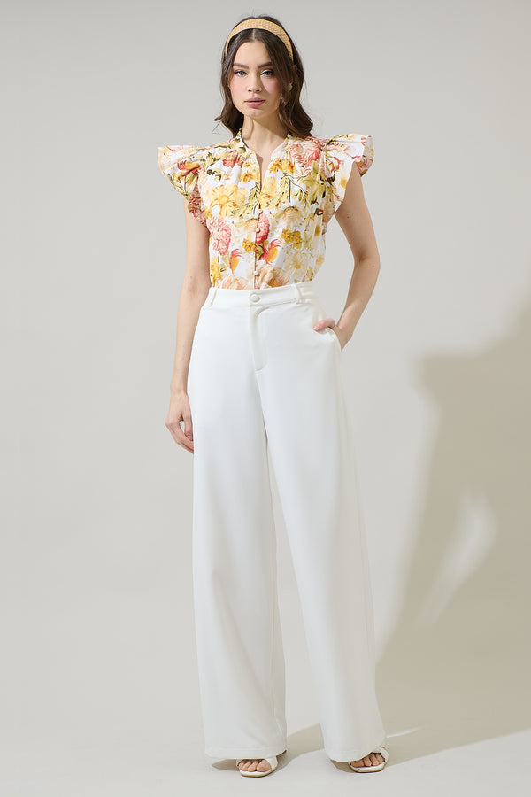 Sugarlips Zury Floral Everly Split Neck Top