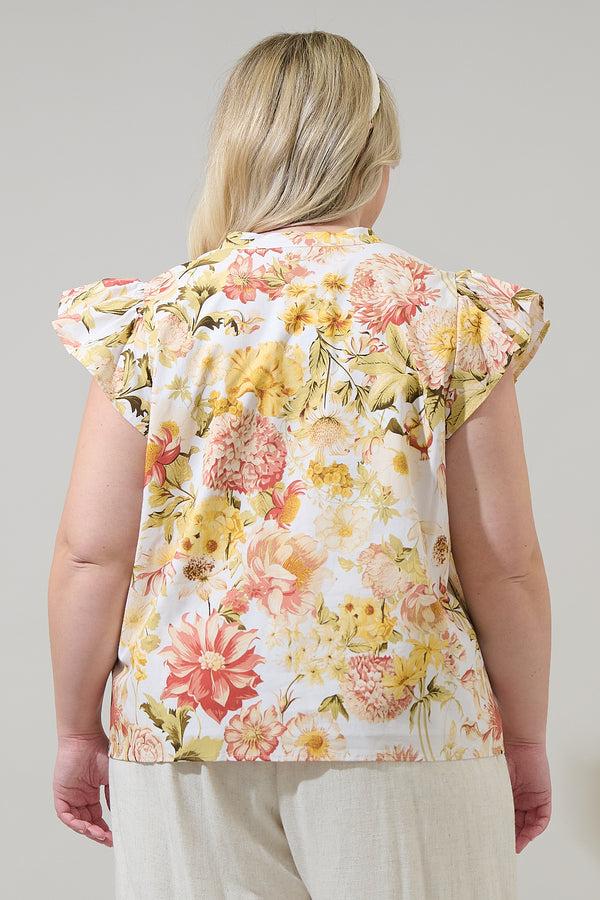 Sugarlips Zury Floral Everly Split Neck Top Curve