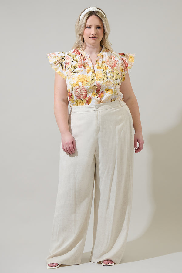 Sugarlips Zury Floral Everly Split Neck Top Curve