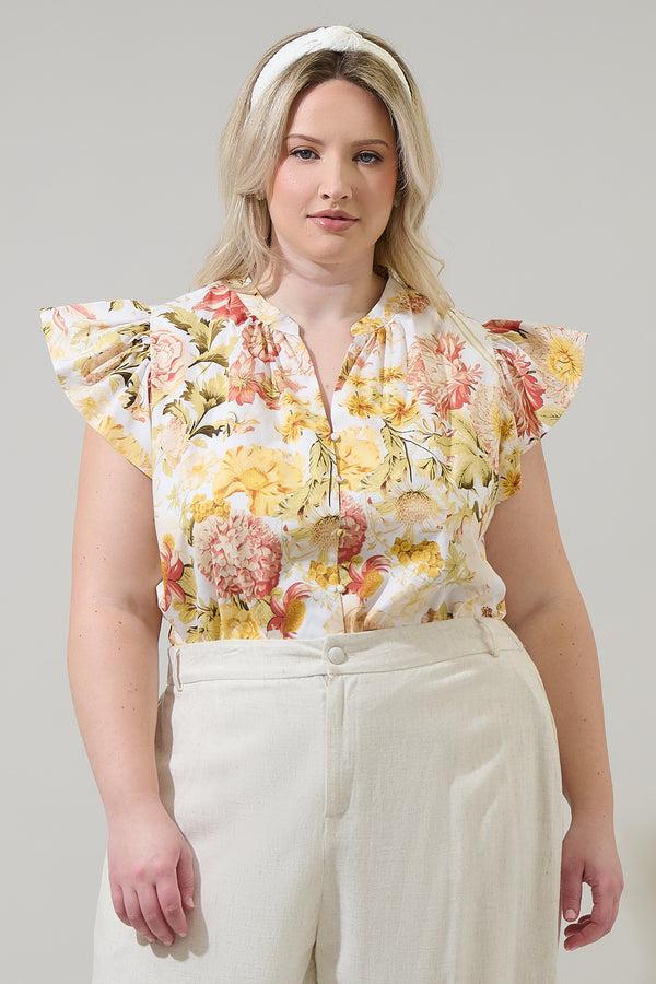 sugarlips Zury Floral Everly Split Neck Top Curve