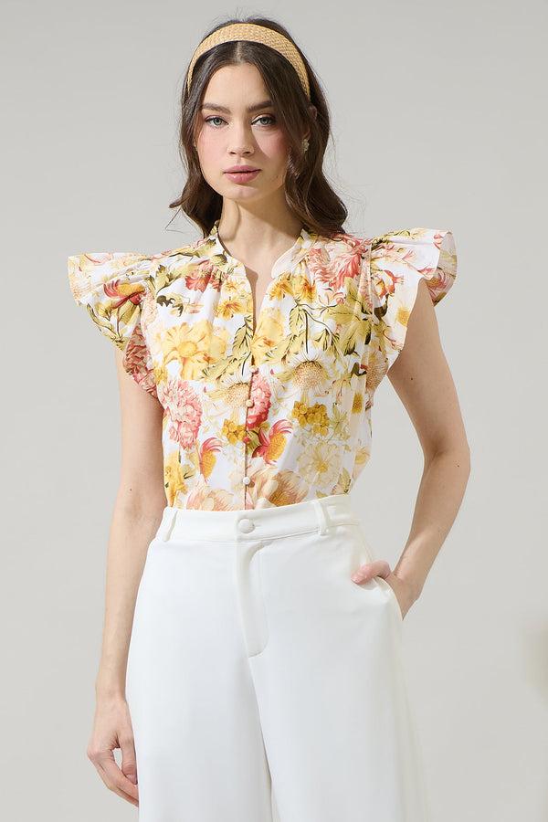 sugarlips Zury Floral Everly Split Neck Top