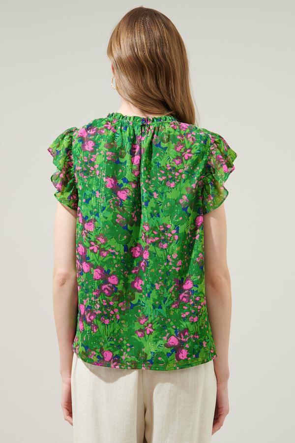 Sugarlips Sugarplum Floral Beya Chiffon Cap Sleeve Top
