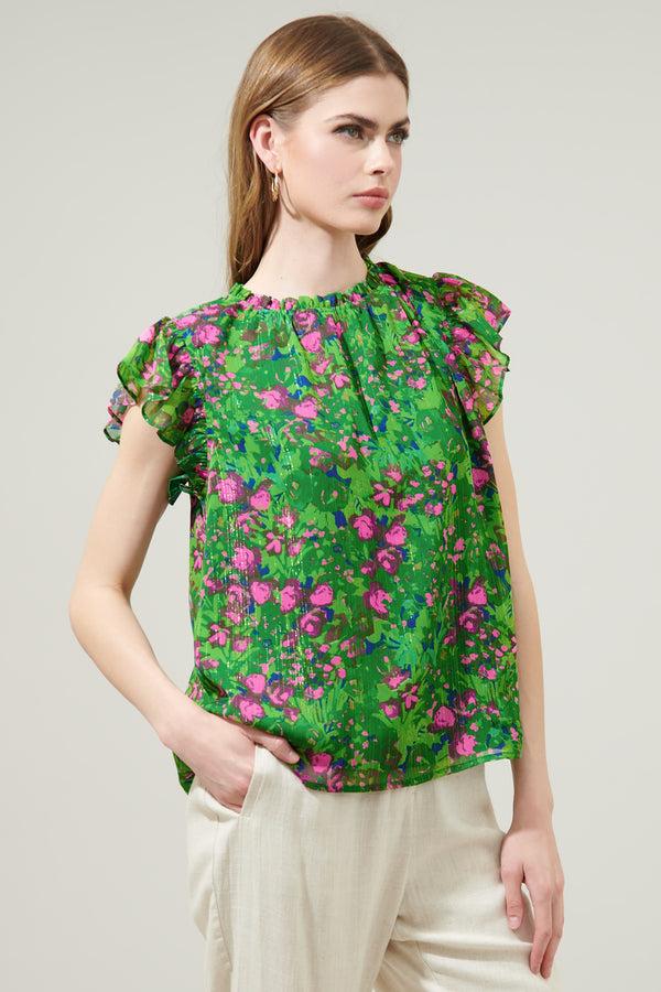 Sugarlips Sugarplum Floral Beya Chiffon Cap Sleeve Top