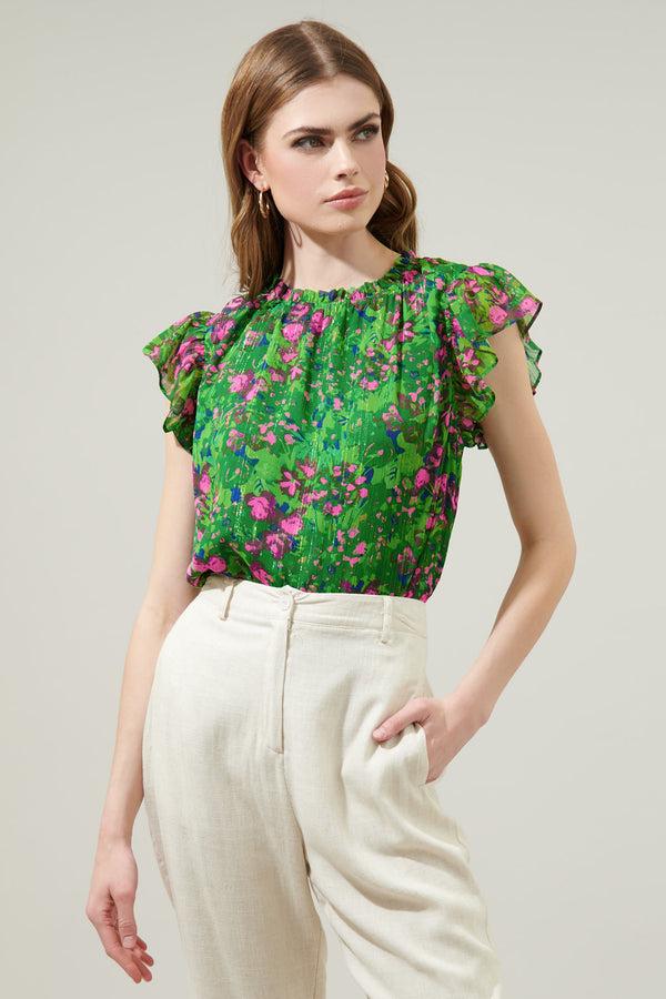sugarlips Sugarplum Floral Beya Chiffon Cap Sleeve Top