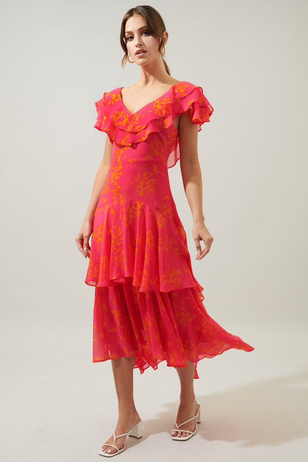 Sugarlips Sunburst Ruffle Tiered Sinclair Midi Dress