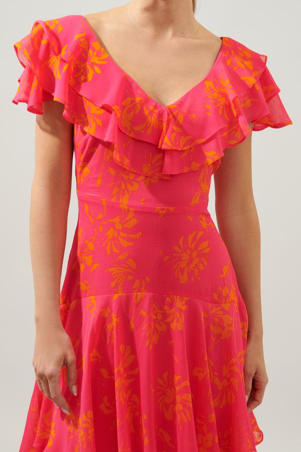 Sugarlips Sunburst Ruffle Tiered Sinclair Midi Dress