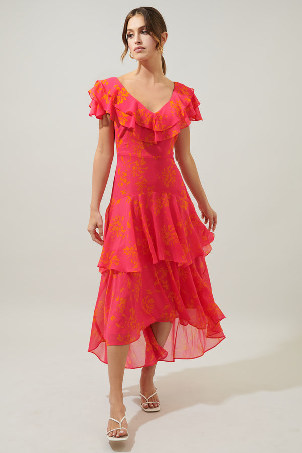 sugarlips Sunburst Ruffle Tiered Sinclair Midi Dress