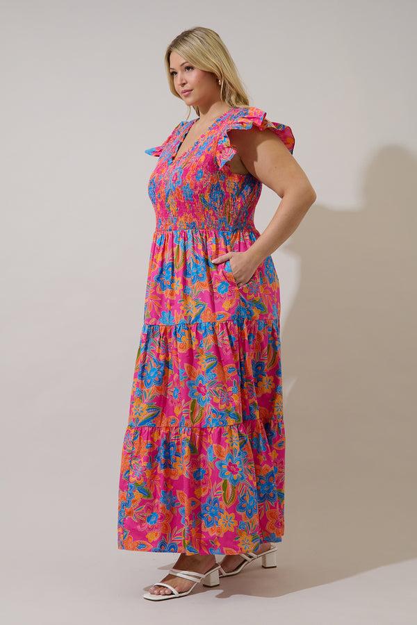 Sugarlips Sunfire Tiered Midi Dress Ranchero Floral Curve