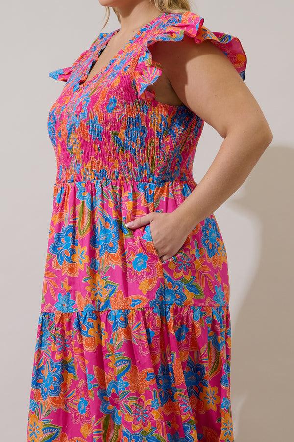 Sugarlips Sunfire Tiered Midi Dress Ranchero Floral Curve