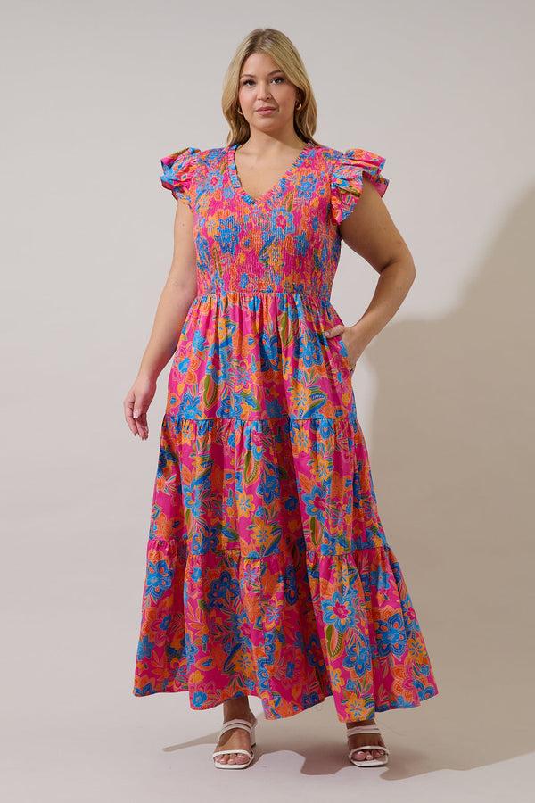 sugarlips Sunfire Tiered Midi Dress Ranchero Floral Curve