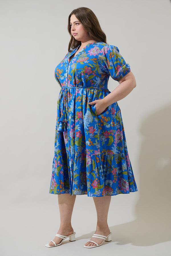 Sugarlips Sunlit Floral Beth Button Down Midi Dress Curve